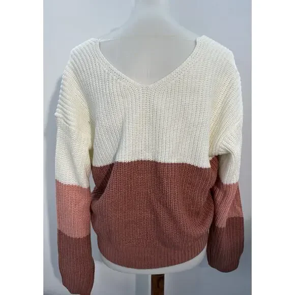 Fashion Nova Womens Twisted Sweater Blush Colorblock Crop Knit Size M NWT Boho - Picture 5 of 7